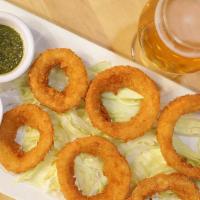 Onion Rings (Vegan) · Deep fried breaded onion rings. Served with Chipotle Mayo on the side.