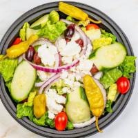 Greek Salad · Romaine lettuce, cherry tomatoes, kalamata olives, red onions, pepperoncini peppers, feta ch...