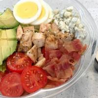 Cobb Salad · Grilled chicken, lettuce, cherry tomato, avocado, bacon, hard-boiled egg, blue cheese dressi...