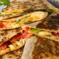 Chicken Quesadilla · Grilled Chicken, comes with grilled bell peppers, onions, tomatoes, garlic and olive oil. to...