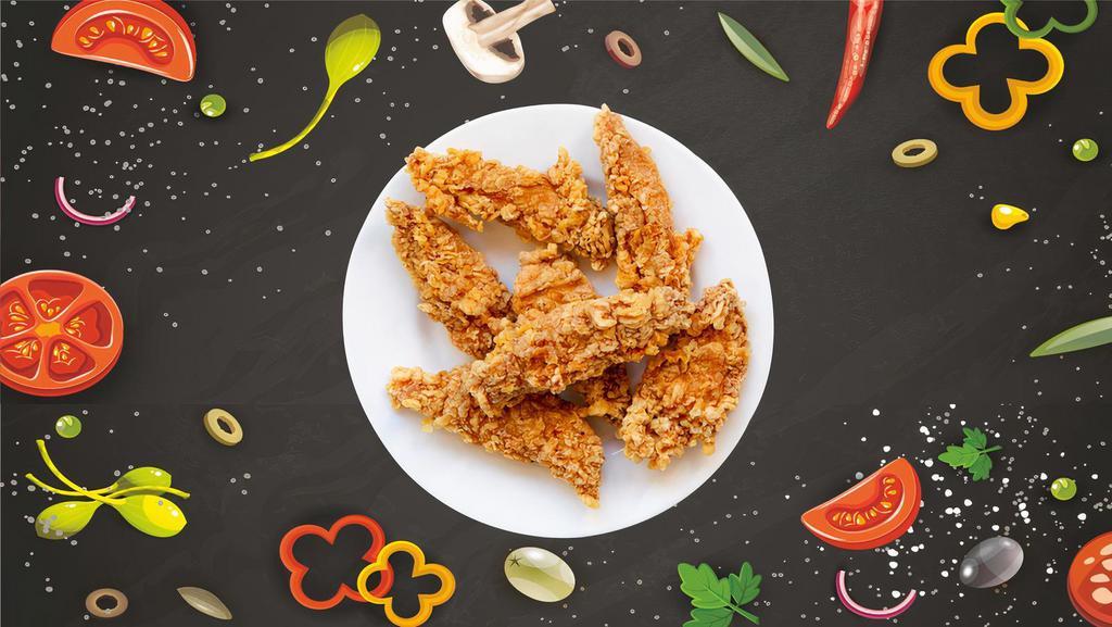 Chicken Friendly Strips · Chicken tenders are breaded and fried till golden and crisp served with your choice of sauce.
