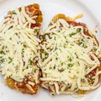 Chicken Parmesan · Favorite. Breaded chicken topped with marinara sauce and cheese. Serves 1.