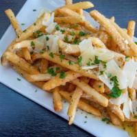 Garlic Parmesan Fries · Smothered in garlic butter and parmesan cheese.