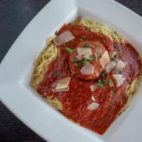 Pasta & Meatball · Homemade meatball with marinara sauce tossed in your choice of angel hair spaghetti, penne, ...