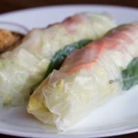 Shrimp Fresh Rolls · Steamed shrimp, lettuce, carrot, and cucumber wrapped with soft and thin flour; served with ...