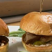 Pork Belly Sliders · maple and brown sugar glazed. pork belly, sliced and roasted to. perfection, koser dill pick...