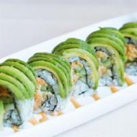 Wayne Roll · Filled with spicy tuna, cucumber and radish sprout. Topped with avocado.