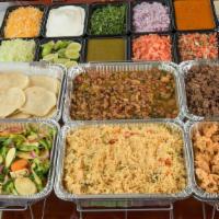 Hard Taco Fiesta (Serves  25-30) · 100 Tacos(Rolled/Fried) Tomato Sauce, Meat Choice, Mozzarella Jack Cheese, Lettuce, Sour Cre...