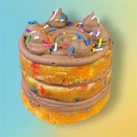 Chocolate Celebration Torte · Vanilla sprinkle cake with chocolate buttercream frosting. Perfect for any occasion!