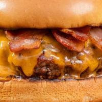 Bacon Cheeseburger · 100% homemade beef pattie lightly salted and cooked to perfection. Served on a fresh bun wit...