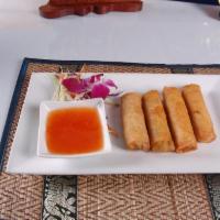 Crispy Spring Rolls (4) · Combination of mixed veggies and cellophane noodles, fried crispy served with sweet chili sa...