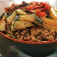 Couscous Salad With Grilled Vegetable · Couscous, grilled vegetables, apricots, cranberries, olive oil, citrus.