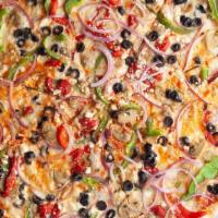 Halftime Veggie · Halftime Sauce, Artichokes, Black Olives, Mushrooms, Red Onions, Roasted Red Peppers, Green ...