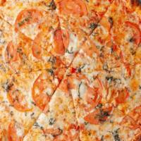 Ritas Margherita Pizza · Halftime Sauce, Fresh Mozzarella, Sliced Roma Tomato, Garlic Oil, Basil