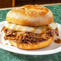 Roast Beef & Cheese · Hand carved slow roasted USDA PRIME roast beef sandwich with aged sharp provolone cheese, se...
