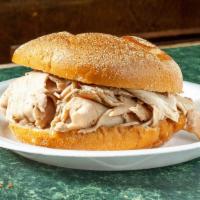 Roast Turkey · Hot slow roasted thin cut turkey breast, served on a fresh baked Liscio's Kaiser roll with h...