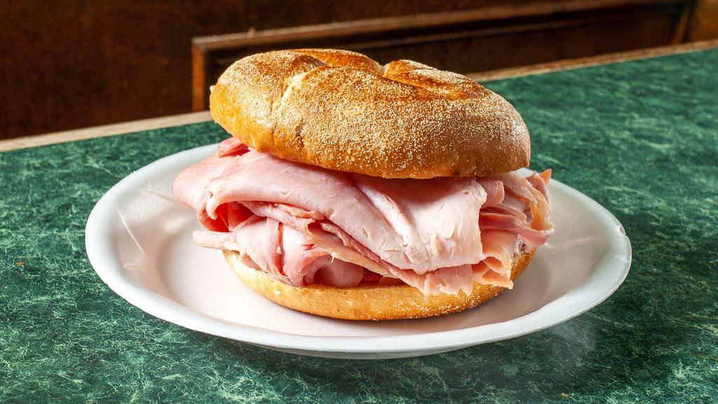 Baked Ham · Hot, fresh and slow cooked, thin cut baked ham, served on a fresh baked Liscio's Kaiser roll.
