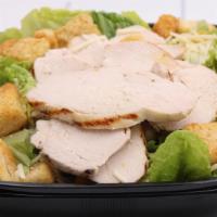 Chicken Caesar Salad · Romaine lettuce, grilled chicken breast, Parmesan cheese, croutons. (Dressing not included)