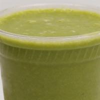 Defender · Mango, orange, spinach,  banana, pineapple, almond milk.