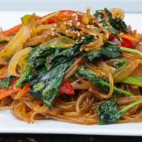Jap-Chae · Glass noodles with assorted vegetables seasoned with house brewed soy sauce.