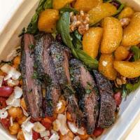 French Herb Steak · French herb roasted steak, Baby spinach, Mandarin orange, Walnut, Cranberry mixed with blood...