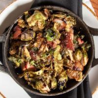 Shaved Brussel Sprout · Dried cranberry, apples, sunflower seeds, shaved parmesan, housemade maple dijon dressing, c...