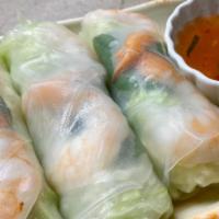 Vietnamese Spring Rolls · Fresh rolls wrapped in rice paper with shrimp, lettuce, vermicelli, and basil leaves served ...