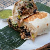 Burrito · Choice of protein, rice, beans, queso, sour cream, lettuce