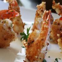 Shrimp Al Forno · Oven-baked Jumbo Shrimp in a Lemon Garlic Butter White Wine Sauce sprinkled with Italian Bre...