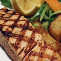 Gf Grilled Salmon · Grilled Salmon Filet served with Vegetable Medley & Roasted Potatoes