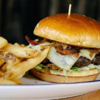 Six String Burger*  · Our signature burger with half pound ground chuck, crispy bacon, caramelized onions, melted ...