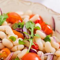 White Bean Salad (Pi̇Yaz) · Beans mixed with chopped onions, tomatoes, peppers, parsley, olive oil, lemon juice and red ...