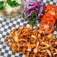 Chicken Gyro Plater · Traditionally made with chicken meat and grilled on a vertical spit of stacked meat slices, ...
