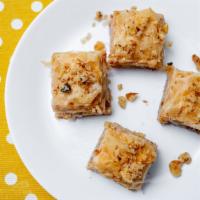 Baklava · Made of filo pastry, filled with chopped walnuts and sweetened with syrup.