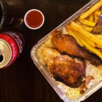 Combo One - 1/4 Chicken · 1 plate serves 1 person. Served with rice, beans and french fries.