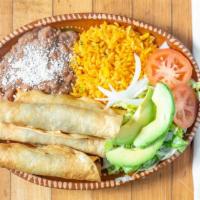 Flautas · Our flautas come with your choice of meat, lettuce, tomato, onion, avocado, rice, beans, and...