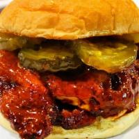 Nashville Sandwich · nashville-style hot crispy chicken, pickles, & mayonnaise