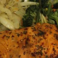 Jerk Salmon · available Thursday thru Saturday
comes with two side orders