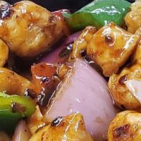 Hunan Chicken 湖南雞 · Hot. Tenderloin Chicken with Bell Pepper & Onion in Spicy Hunan Sauce.
