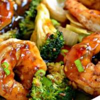 Shrimp With Garlic Sauce 魚香蝦球 · Hot. Shrimp stir fried with Broccoli, Bell pepper and Carrot in Hot Garlic Sauce.