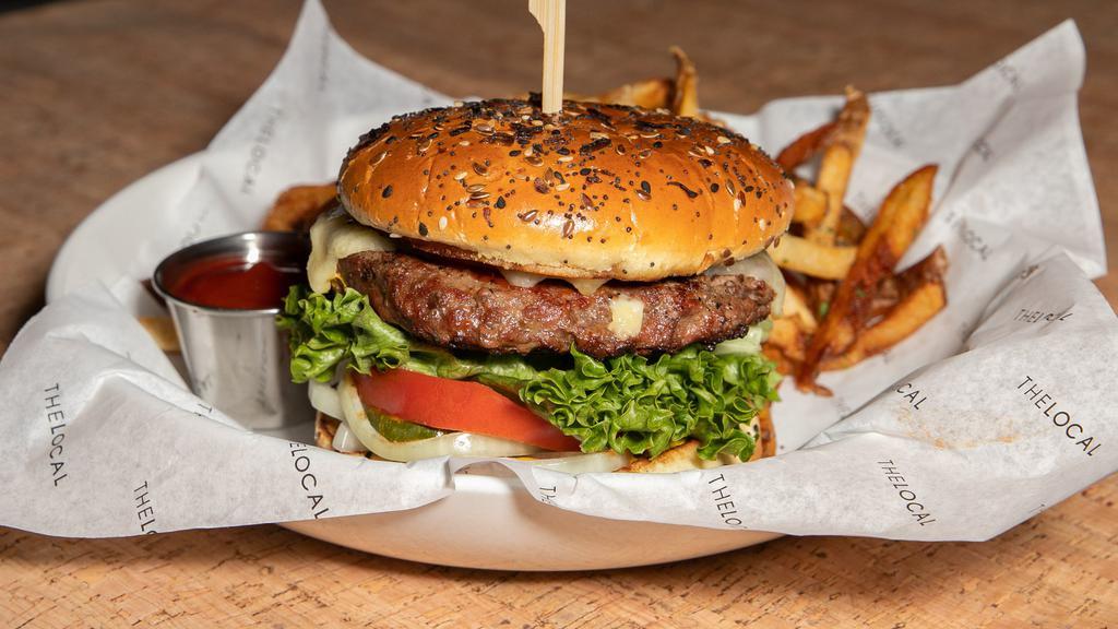 Legendary Burger (10 Oz) · Certified angus beef, lettuce, tomato, crunchy pickle, white onion, VT cheddar, hand cut fries