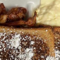  3 French Toast, Egg, Cheese And Bacon Or Sausage · 