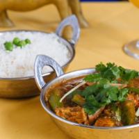 Lamb Rogan Josh · Traditional lamb curry from Kashmir with onion and tomato sauce, in touch of yogurt.