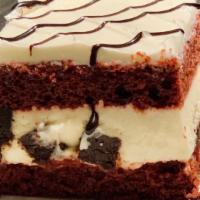Red Velvet · Two layers of moist red velvet cake and chocolate bits, filled and topped with a smooth crea...