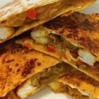 Shrimp Quesadilla · **AVAILABLE THURSDAY ONLY**. PERFECTLY SEASONED GRILLED SHRIMP, SAUTEED ONIONS, PEPPERS AND ...
