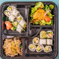 California Roll Bento Box · 16 sushi pieces, glass noodles and salad