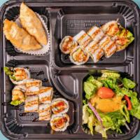 Shrimp Tempura Roll Bento Box · 16 sushi rolls, glass noodles and salad