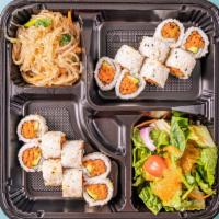 Spicy Tuna Roll Bento Box · 16 sushi pieces, glass noodles and salad