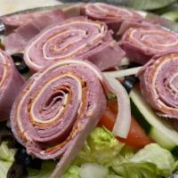Antipasto Salad · Lettuce, tomatoes, onions, black olives and cucumbers.
Salami, Ham, Pepperoni and Provolone ...