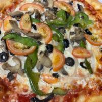 Vegetarian Pizza (Small) · Mushroom, black olives, onions, green peppers and tomatoes.